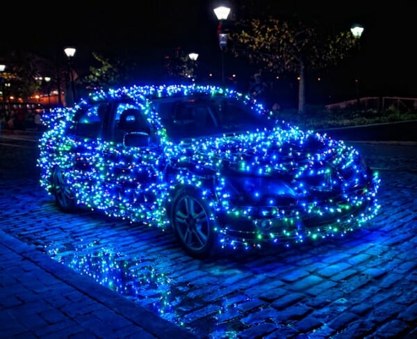 Cars decorated for Christmas