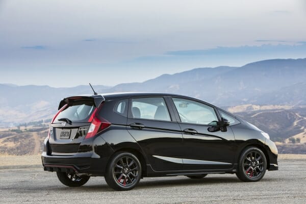 passenger side view of black 2019 Honda Fit